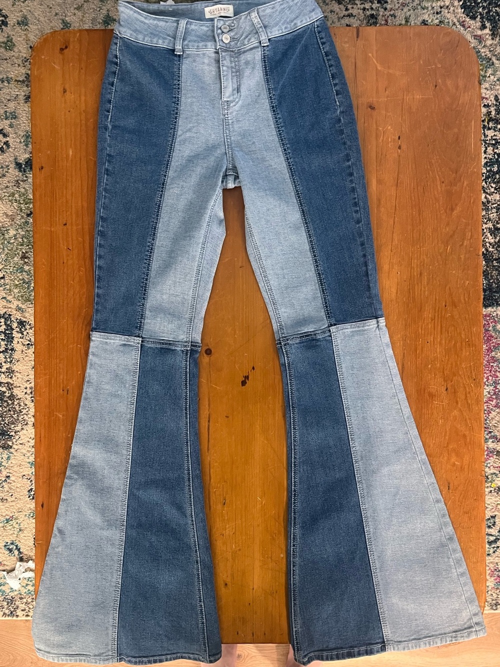 Shyanne Two-Tone Blue Patchwork Flare Bellbottom Jeans